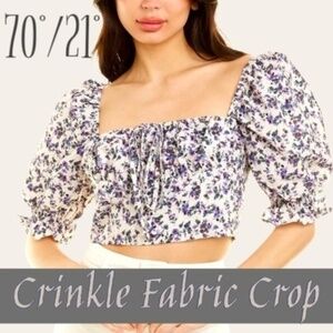 70°f/21°c Edge-Of-Shoulder Puff Sleeve Exposed Back Zip Floral Bustier Crop Top